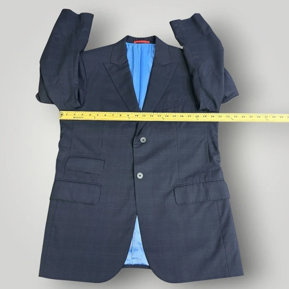 Isaia Napoli Men Navy Blue Windowpane Wool Silk Suit 150s Aqualight IT 52/ US 42